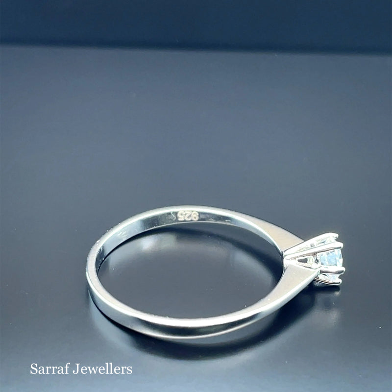 925 Sterling Silver Simulated Diamond CZ Solitaire Ring - 2mm | Shop Online Sarraf Jewellers UK