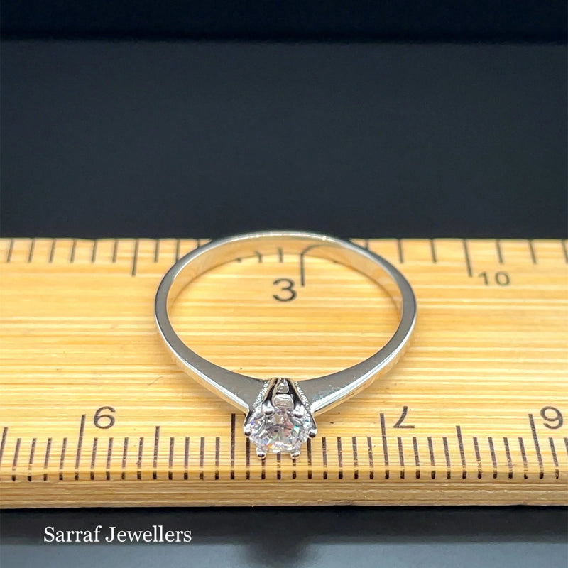 925 Sterling Silver Simulated Diamond CZ Solitaire Ring - 2mm | Shop Online Sarraf Jewellers UK