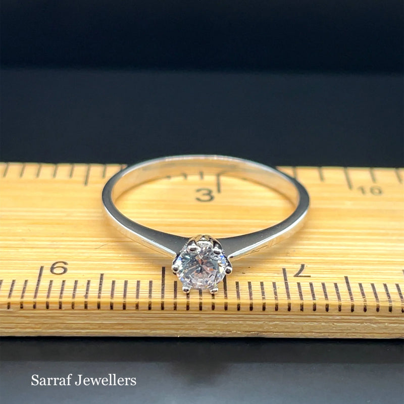 925 Sterling Silver Simulated Diamond CZ Solitaire Ring - 2mm | Shop Online Sarraf Jewellers UK