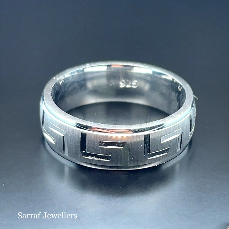 925 Sterling Silver Byzantine Style Greek Design Wedding Band - 6mm | Shop Online Sarraf Jewellers UK