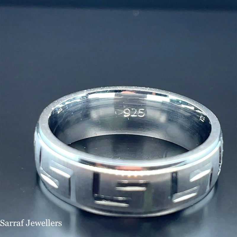 925 Sterling Silver Byzantine Style Greek Design Wedding Band - 6mm | Shop Online Sarraf Jewellers UK
