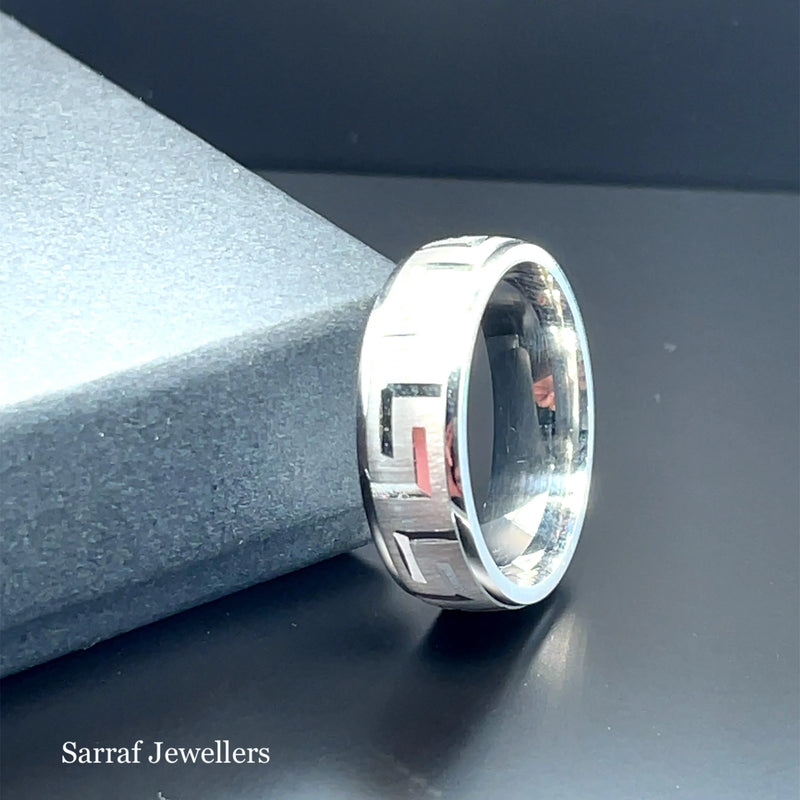 925 Sterling Silver Byzantine Style Greek Design Wedding Band - 6mm | Shop Online Sarraf Jewellers UK