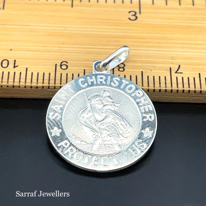 925 Sterling Silver St. Christopher Round Pendant | Shop Online Sarraf Jewellers UK