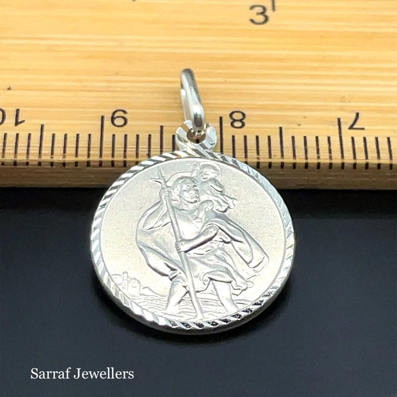 Silver St. CHRISTOPHER PENDANTS 925 Sterling Silver Diamond Cut Round Design UK Hallmarked | Shop Online Sarraf Jewellers UK