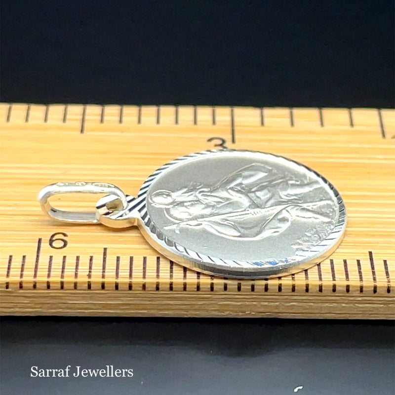 Silver St. CHRISTOPHER PENDANTS 925 Sterling Silver Diamond Cut Round Design UK Hallmarked | Shop Online Sarraf Jewellers UK