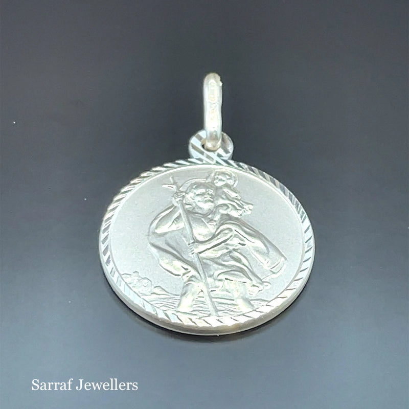 Silver St. CHRISTOPHER PENDANTS 925 Sterling Silver Diamond Cut Round Design UK Hallmarked | Shop Online Sarraf Jewellers UK