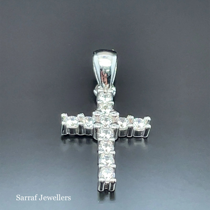 925 Sterling Silver CZ Simulated Diamond Cross Pendant | Shop Online Sarraf Jewellers UK