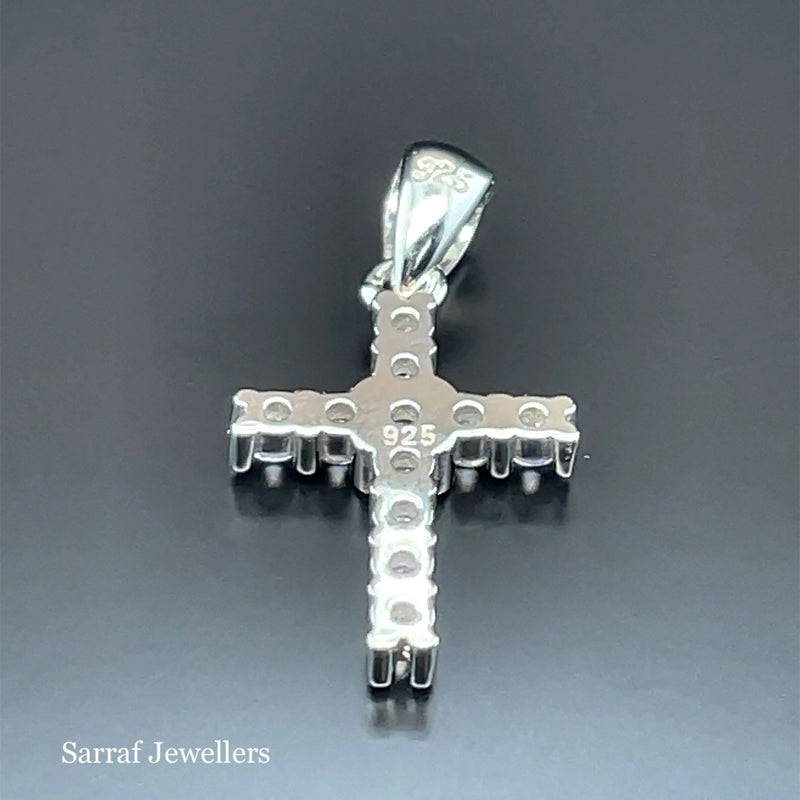 925 Sterling Silver CZ Simulated Diamond Cross Pendant | Shop Online Sarraf Jewellers UK