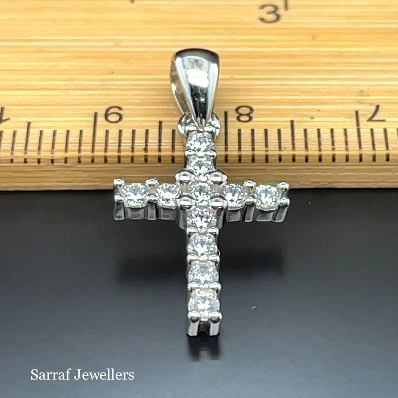 925 Sterling Silver CZ Simulated Diamond Cross Pendant | Shop Online Sarraf Jewellers UK