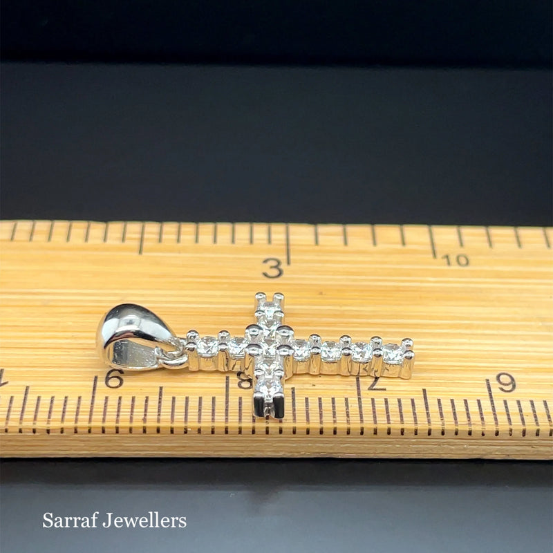 925 Sterling Silver CZ Simulated Diamond Cross Pendant | Shop Online Sarraf Jewellers UK
