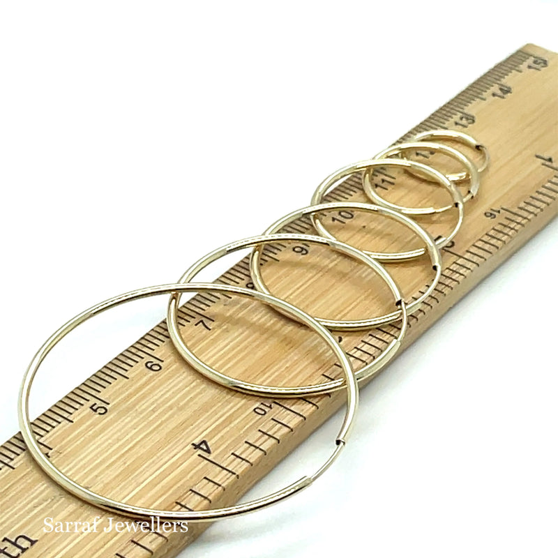 9ct Yellow Gold Ladies Plain Sleepers Earrings - 10mm to 66mm | Shop Online Sarraf Jewellers UK
