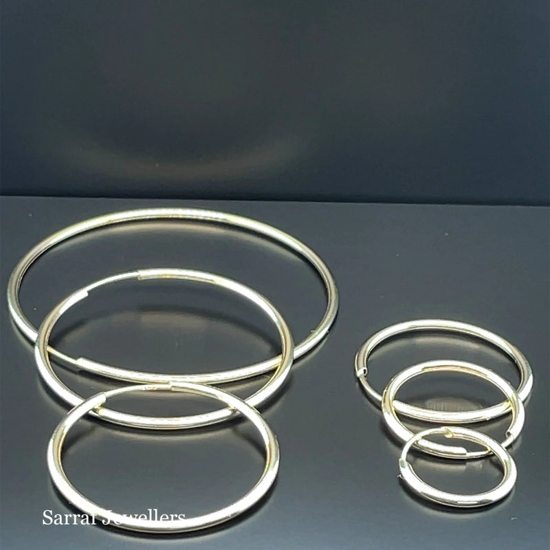 9ct Yellow Gold Ladies Plain Sleepers Earrings - 10mm to 66mm | Shop Online Sarraf Jewellers UK