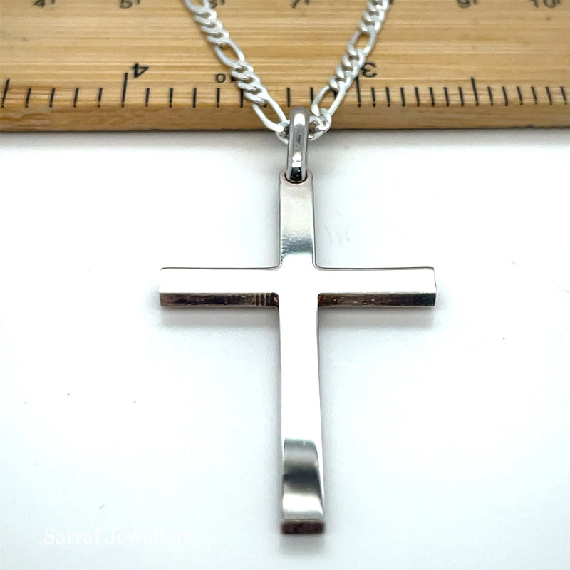 925 Sterling Silver Plain Flat Cross Pendant Small/ Medium/ Large/ X-Large | Shop Online Sarraf Jewellers UK