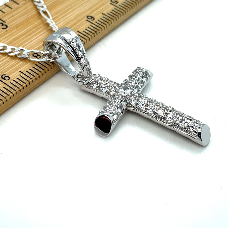925 Sterling Silver CZ Cross Pendant – Small, Medium, Large Sizes | Shop Online Sarraf Jewellers UK