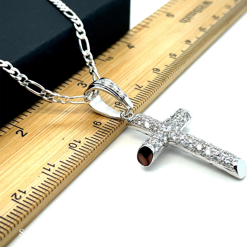 925 Sterling Silver CZ Cross Pendant – Small, Medium, Large Sizes | Shop Online Sarraf Jewellers UK