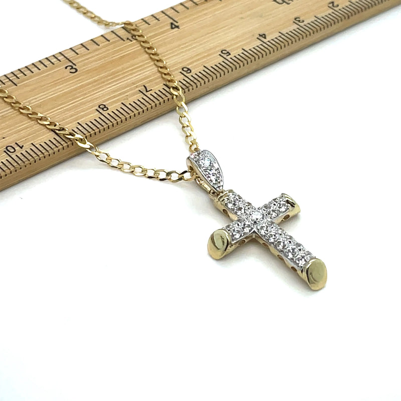 9ct Yellow Gold Small & Large CZ Simulated Diamond Cross Pendant | Shop Online Sarraf Jewellers UK