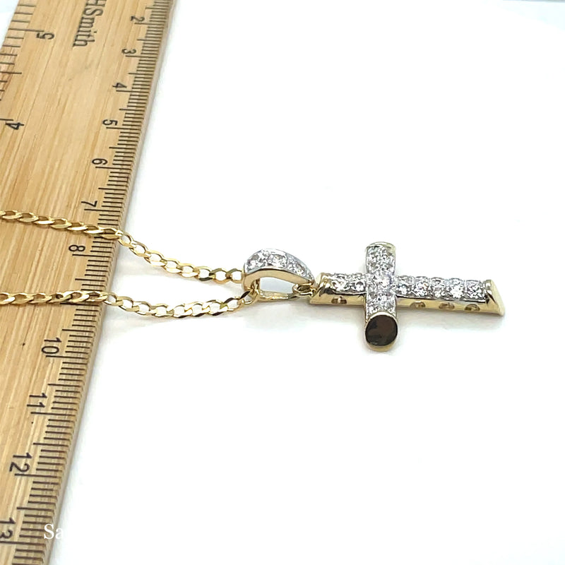 9ct Yellow Gold Small & Large CZ Simulated Diamond Cross Pendant | Shop Online Sarraf Jewellers UK
