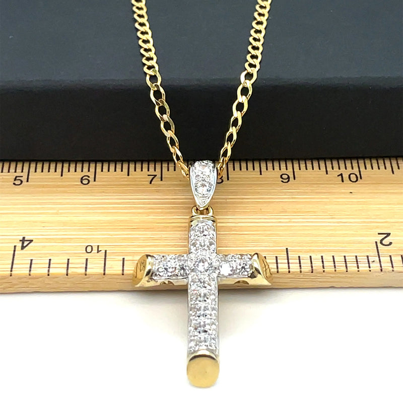 9ct Yellow Gold Small & Large CZ Simulated Diamond Cross Pendant | Shop Online Sarraf Jewellers UK