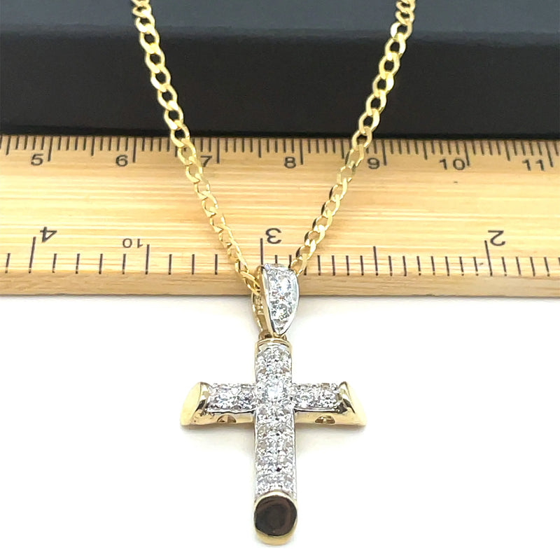 9ct Yellow Gold Small & Large CZ Simulated Diamond Cross Pendant | Shop Online Sarraf Jewellers UK