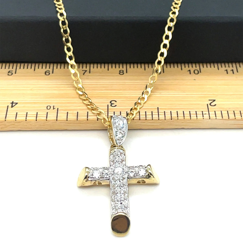 9ct Yellow Gold Small & Large CZ Simulated Diamond Cross Pendant | Shop Online Sarraf Jewellers UK