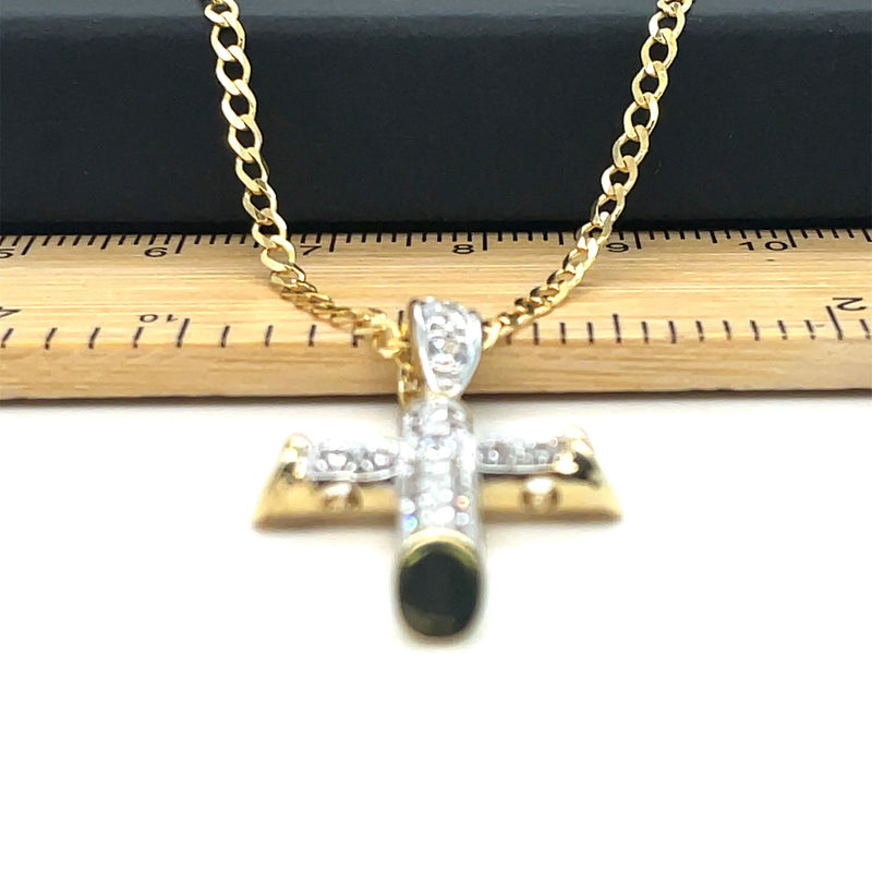 9ct Yellow Gold Small & Large CZ Simulated Diamond Cross Pendant | Shop Online Sarraf Jewellers UK
