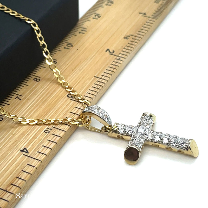 9ct Yellow Gold Small & Large CZ Simulated Diamond Cross Pendant | Shop Online Sarraf Jewellers UK