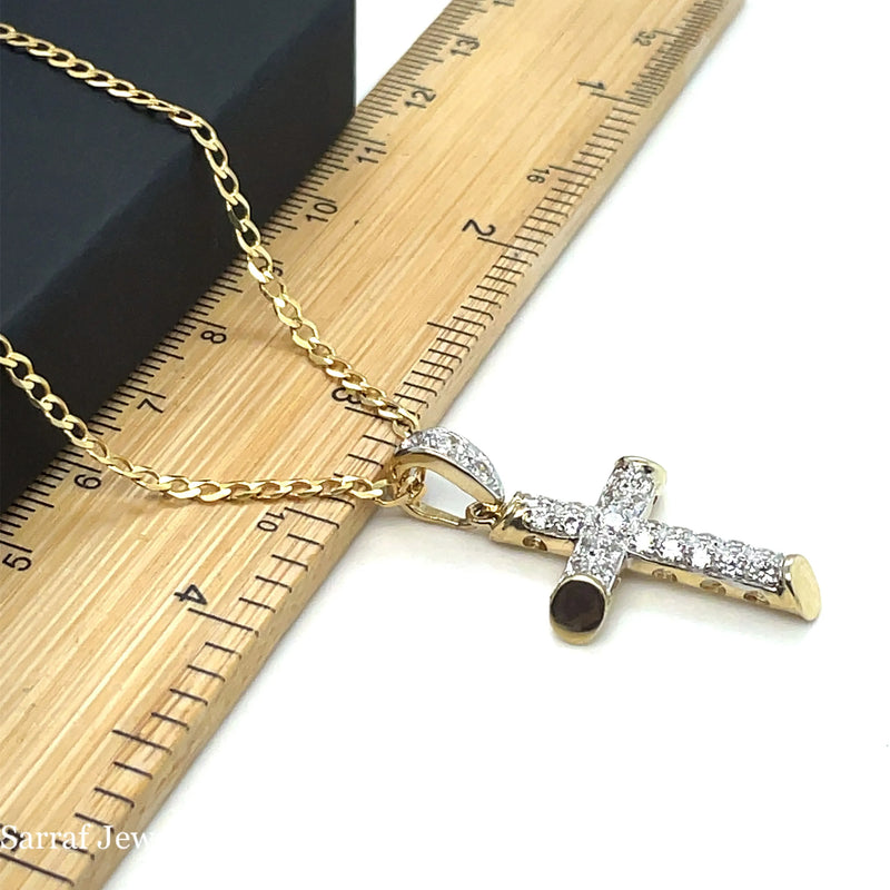9ct Yellow Gold Small & Large CZ Simulated Diamond Cross Pendant | Shop Online Sarraf Jewellers UK