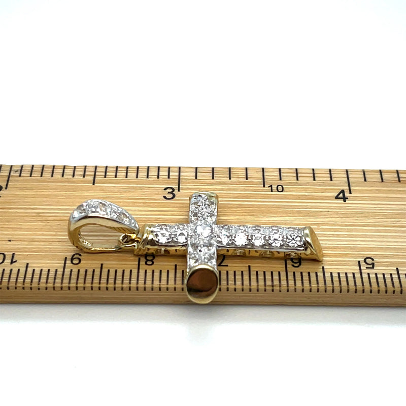 9ct Yellow Gold Small & Large CZ Simulated Diamond Cross Pendant | Shop Online Sarraf Jewellers UK