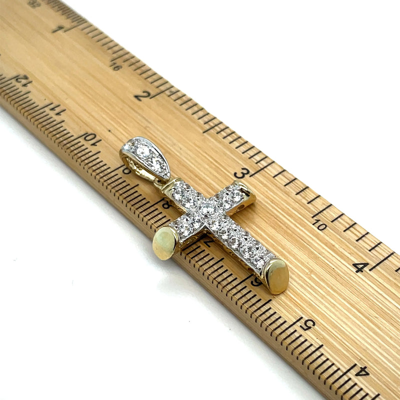 9ct Yellow Gold Small & Large CZ Simulated Diamond Cross Pendant | Shop Online Sarraf Jewellers UK
