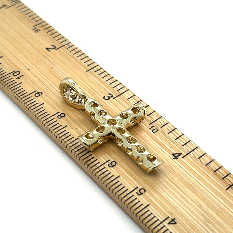 9ct Yellow Gold Small & Large CZ Simulated Diamond Cross Pendant | Shop Online Sarraf Jewellers UK