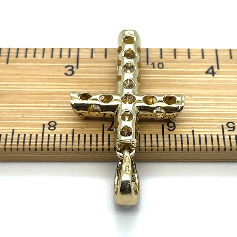 9ct Yellow Gold Small & Large CZ Simulated Diamond Cross Pendant | Shop Online Sarraf Jewellers UK