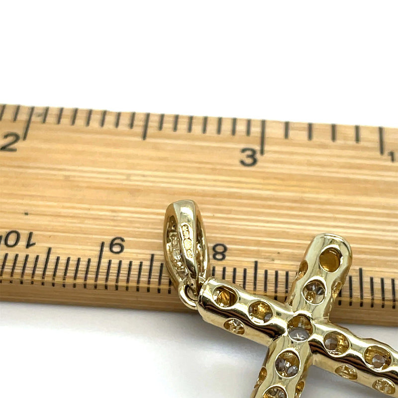 9ct Yellow Gold Small & Large CZ Simulated Diamond Cross Pendant | Shop Online Sarraf Jewellers UK