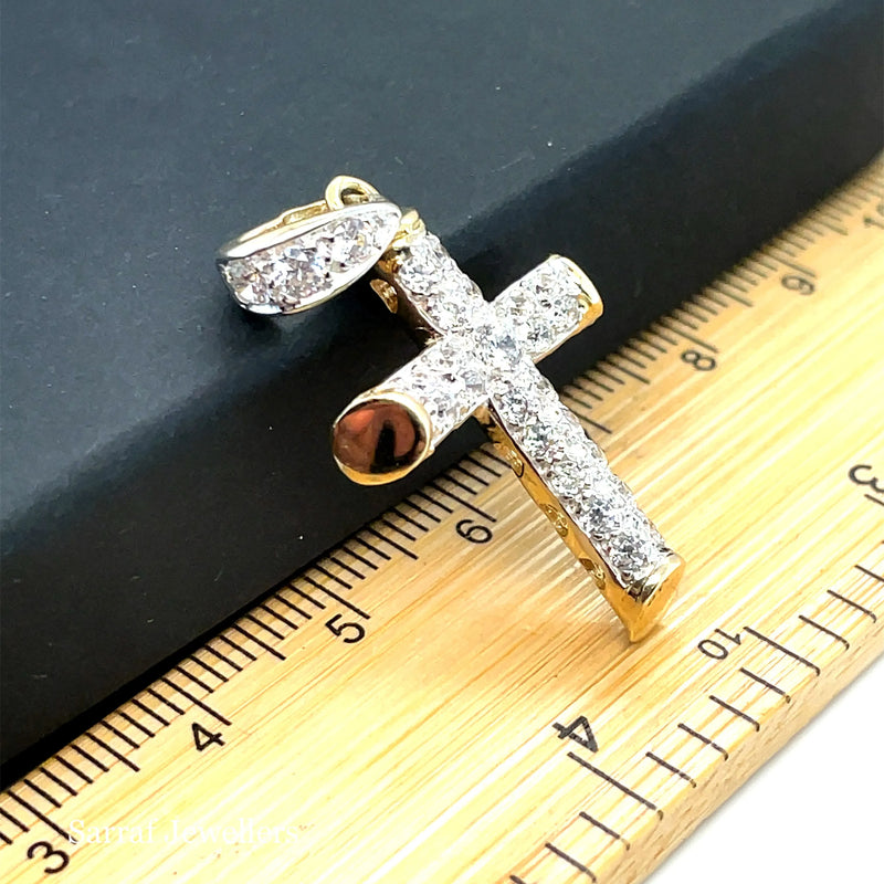9ct Yellow Gold Small & Large CZ Simulated Diamond Cross Pendant | Shop Online Sarraf Jewellers UK