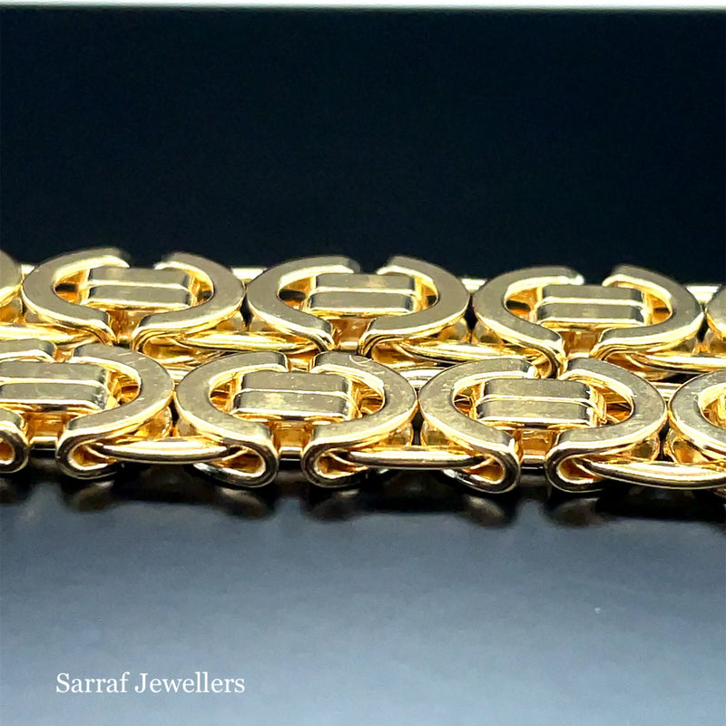 9ct Yellow Gold Flat Byzantine King Chain Greek Design - 7mm | Shop Online Sarraf Jewellers UK