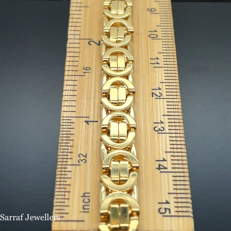 9ct Yellow Gold Flat Byzantine King Chain Greek Design - 7mm | Shop Online Sarraf Jewellers UK
