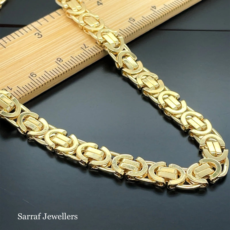 9ct Yellow Gold Flat Byzantine King Chain Greek Design - 7mm | Shop Online Sarraf Jewellers UK