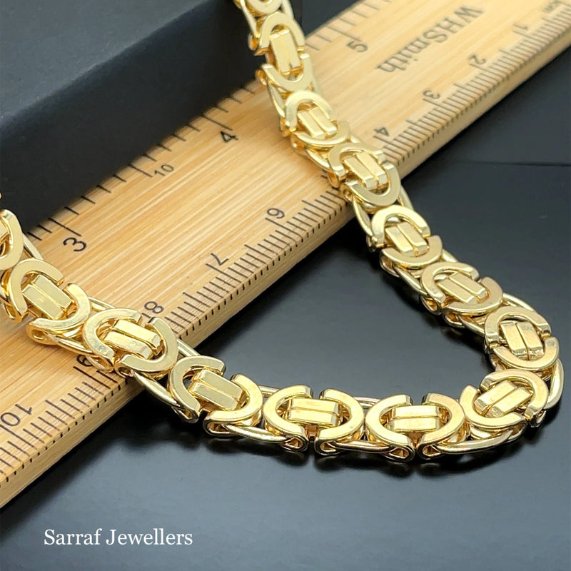 9ct Yellow Gold Flat Byzantine King Chain Greek Design - 7mm | Shop Online Sarraf Jewellers UK