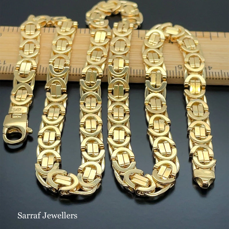 9ct Yellow Gold Flat Byzantine King Chain Greek Design - 7mm | Shop Online Sarraf Jewellers UK
