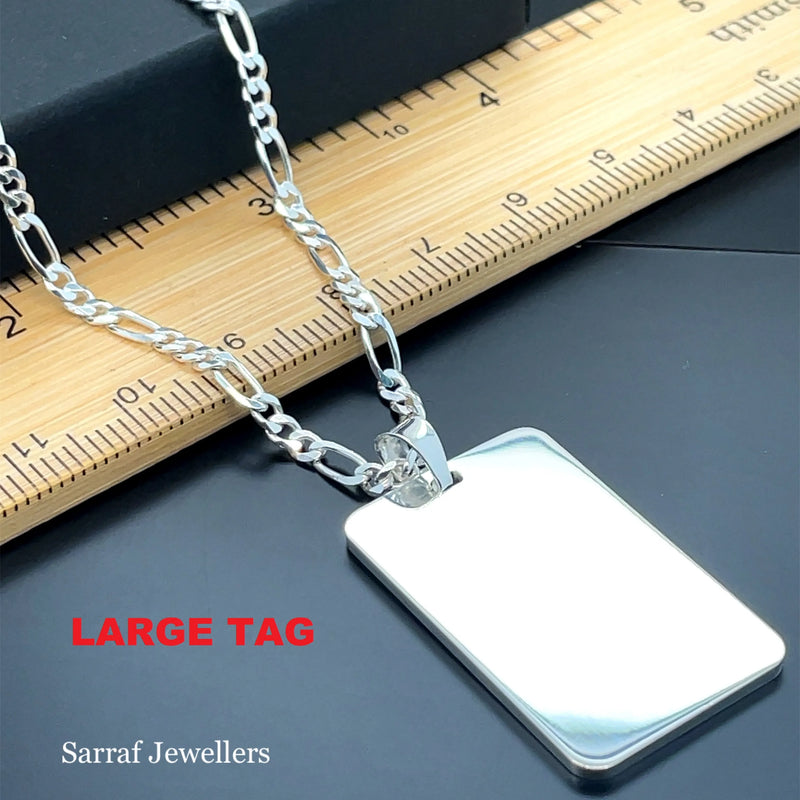 925 Sterling Silver Plain Engraveable Rectangle Tags - Small, Medium & Large | Shop Online Sarraf Jewellers UK