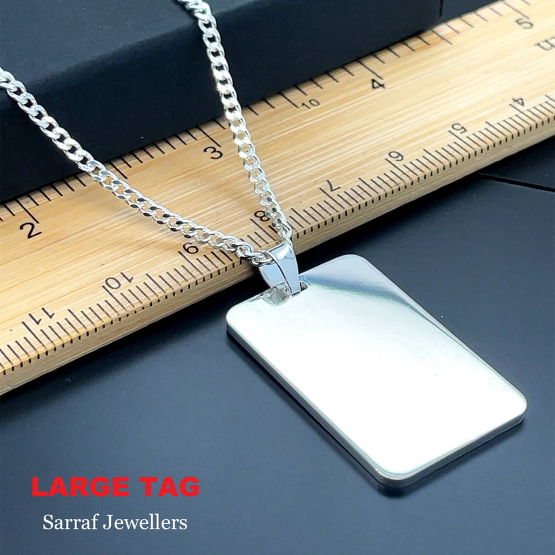 925 Sterling Silver Plain Engraveable Rectangle Tags - Small, Medium & Large | Shop Online Sarraf Jewellers UK