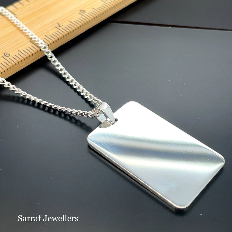 925 Sterling Silver Plain Engraveable Rectangle Tags - Small, Medium & Large | Shop Online Sarraf Jewellers UK
