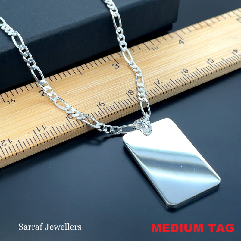 925 Sterling Silver Plain Engraveable Rectangle Tags - Small, Medium & Large | Shop Online Sarraf Jewellers UK