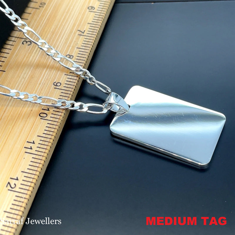 925 Sterling Silver Plain Engraveable Rectangle Tags - Small, Medium & Large | Shop Online Sarraf Jewellers UK