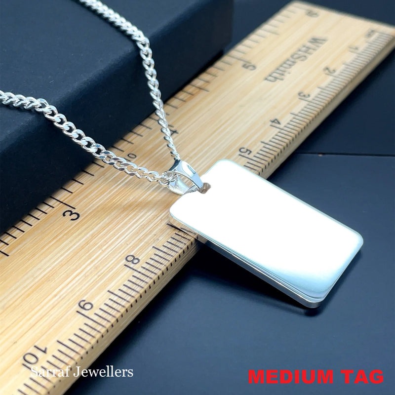 925 Sterling Silver Plain Engraveable Rectangle Tags - Small, Medium & Large | Shop Online Sarraf Jewellers UK