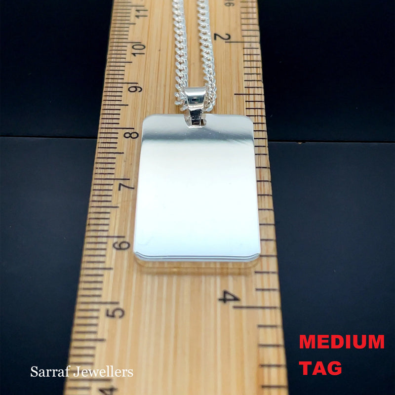 925 Sterling Silver Plain Engraveable Rectangle Tags - Small, Medium & Large | Shop Online Sarraf Jewellers UK