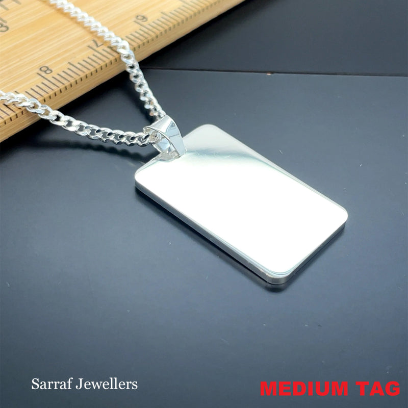 925 Sterling Silver Plain Engraveable Rectangle Tags - Small, Medium & Large | Shop Online Sarraf Jewellers UK