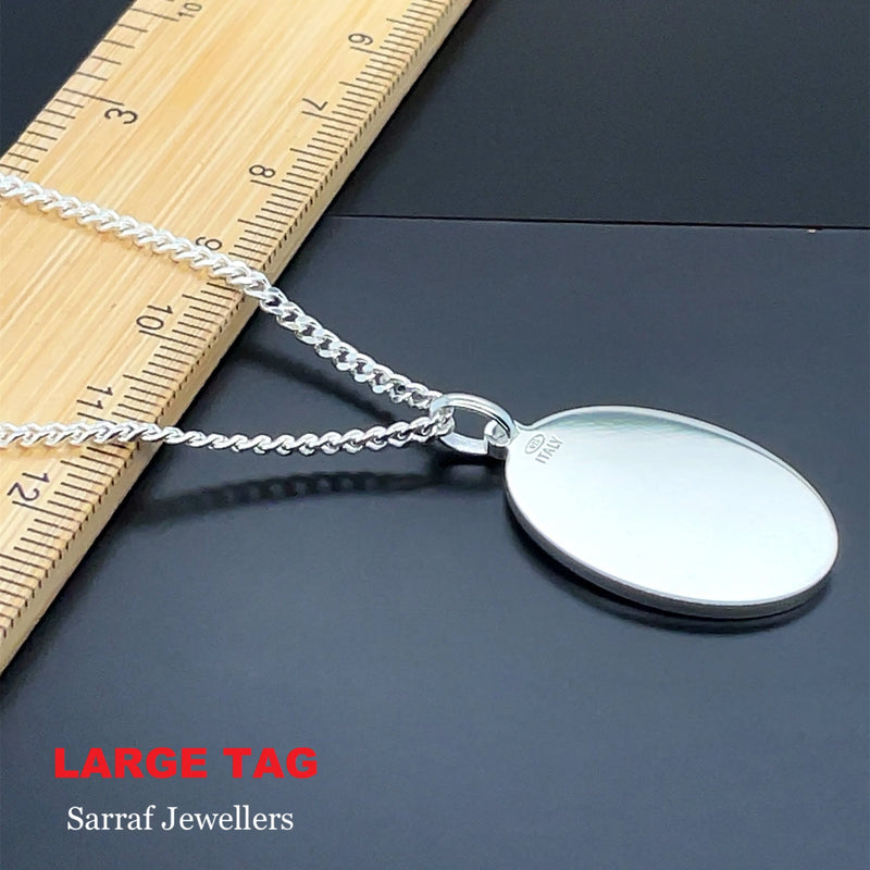 925 Sterling Silver Plain Engraveable Oval Tags Medium & Large Size | Shop Online Sarraf Jewellers UK