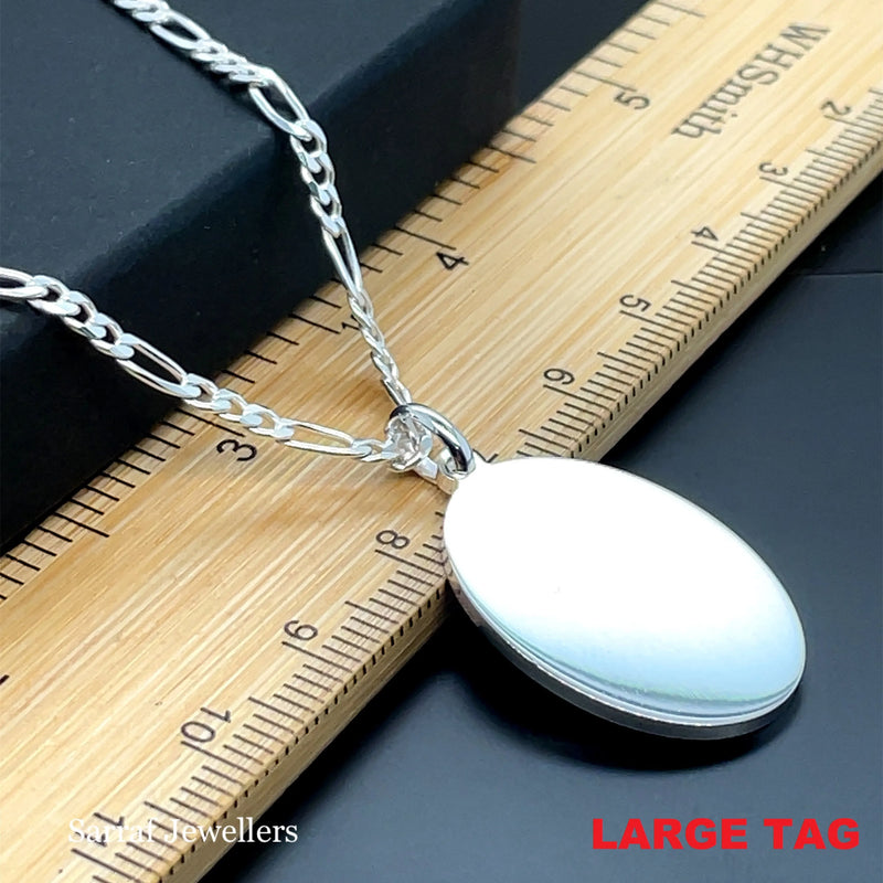 925 Sterling Silver Plain Engraveable Oval Tags Medium & Large Size | Shop Online Sarraf Jewellers UK