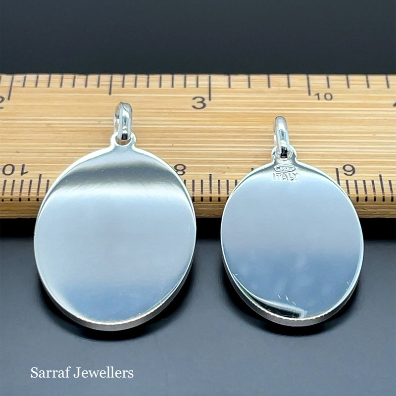 925 Sterling Silver Plain Engraveable Oval Tags Medium & Large Size | Shop Online Sarraf Jewellers UK