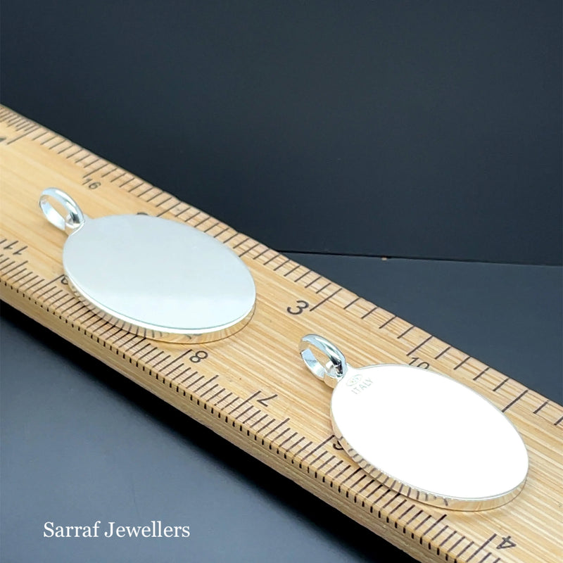 925 Sterling Silver Plain Engraveable Oval Tags Medium & Large Size | Shop Online Sarraf Jewellers UK